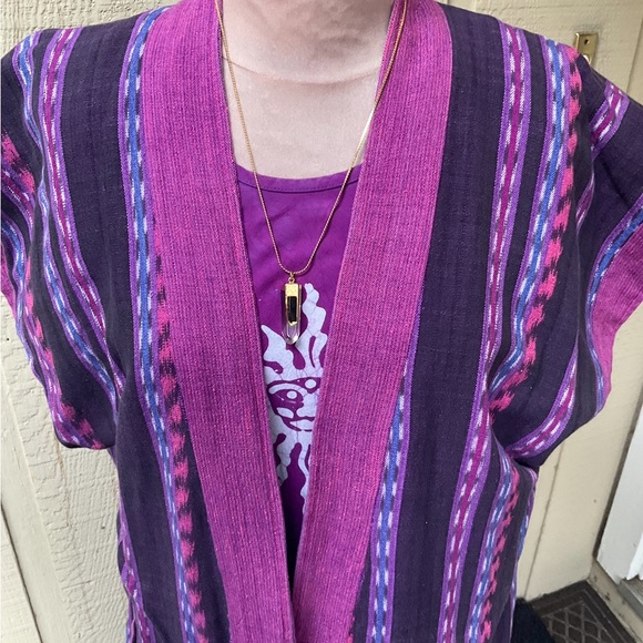 Handmade reversible purple cotton aztec Ikat tunic vedt open front jacket OS - Picture 6 of 13